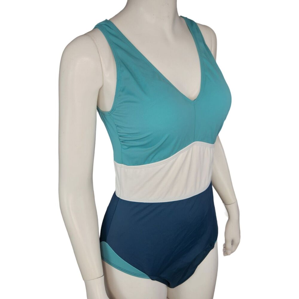 Zuda Colorblocked V-Neck One Piece Womens Swimsuit Teal‎ Blue Size 8 NWOT - Picture 11 of 16